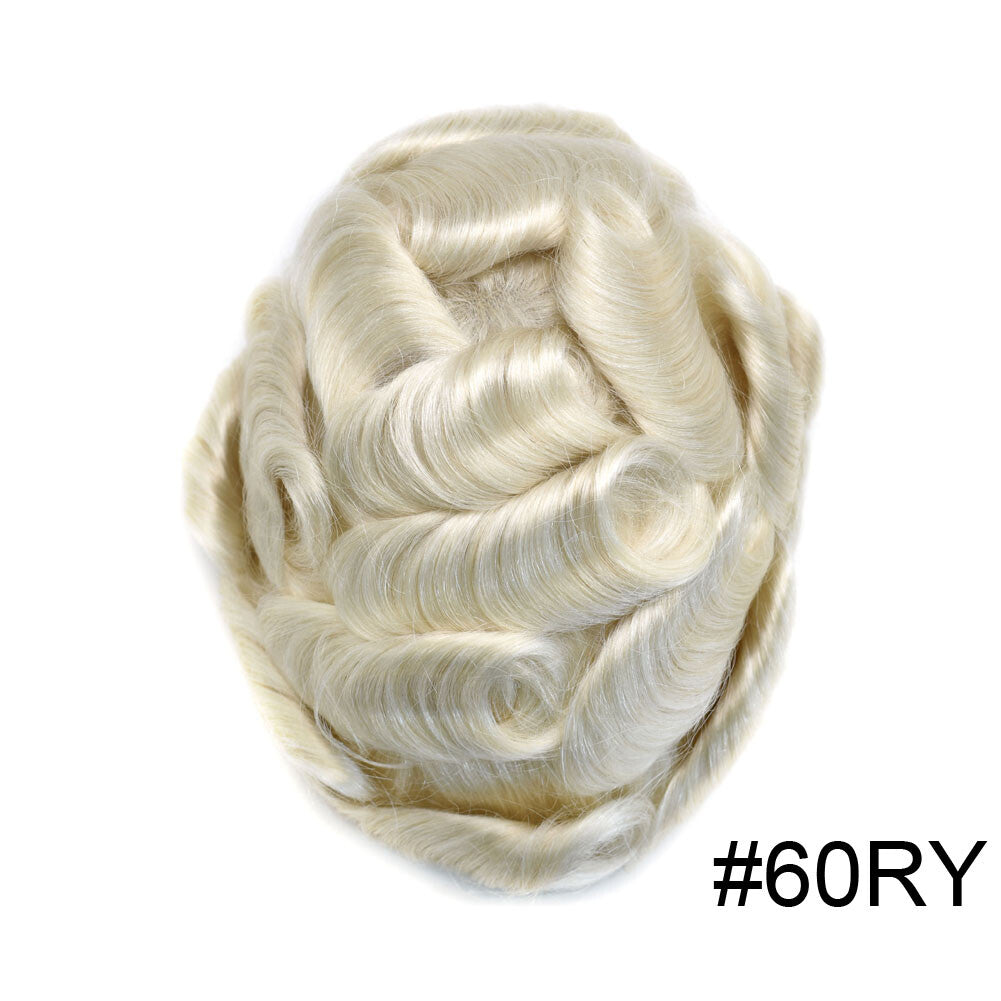 Mens Toupee French Lace Human Hair Front Bleached Knots Wig Hairpiece for Men