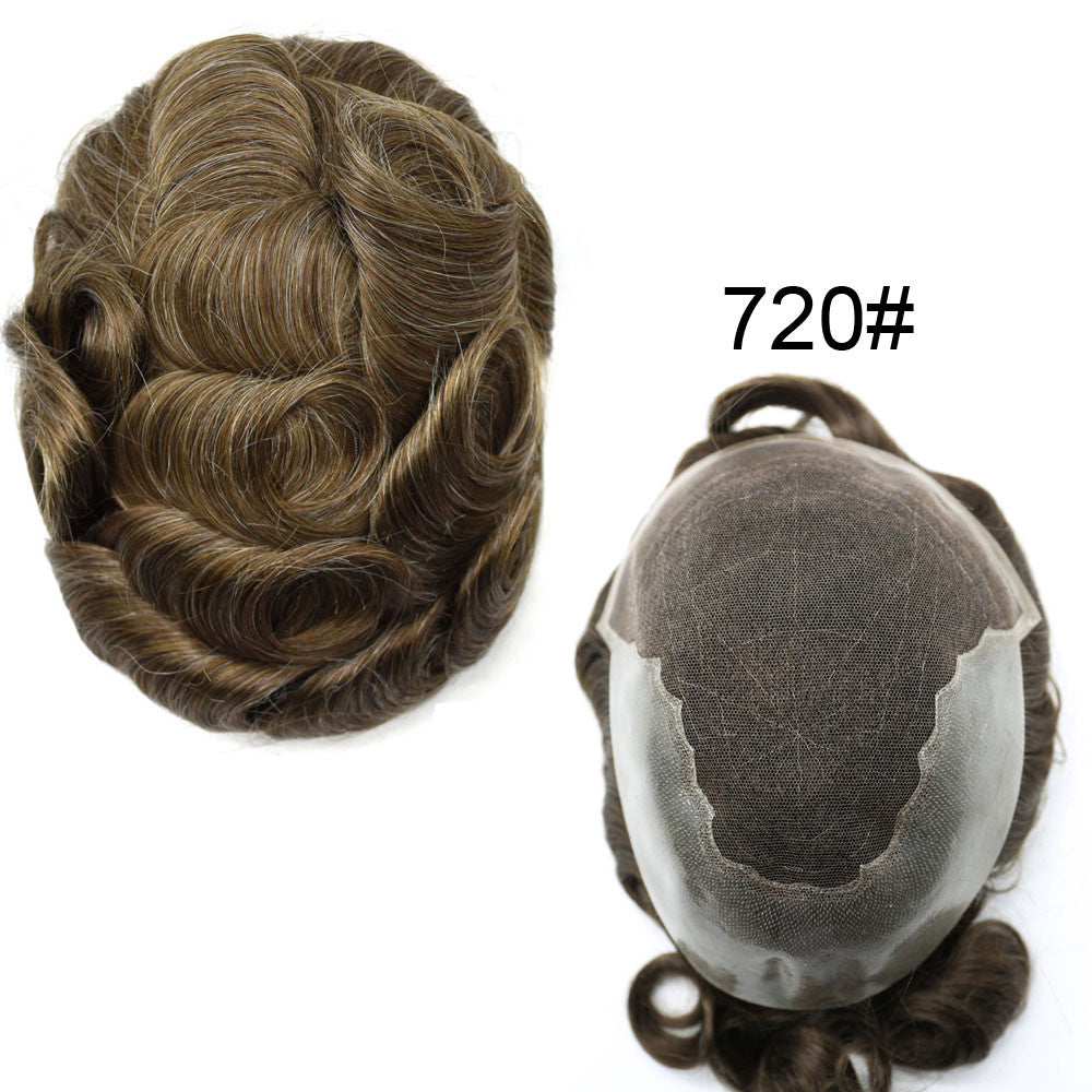 Mens Toupee French Lace Human Hair Front Bleached Knots Wig Hairpiece for Men