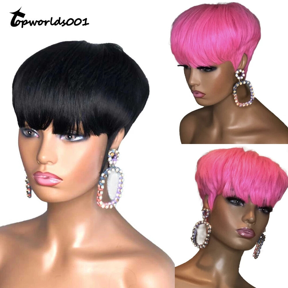 Dark Purple Brazilian Human Hair Wigs Sexy Pixie Cut Wigs for Women Party Daily