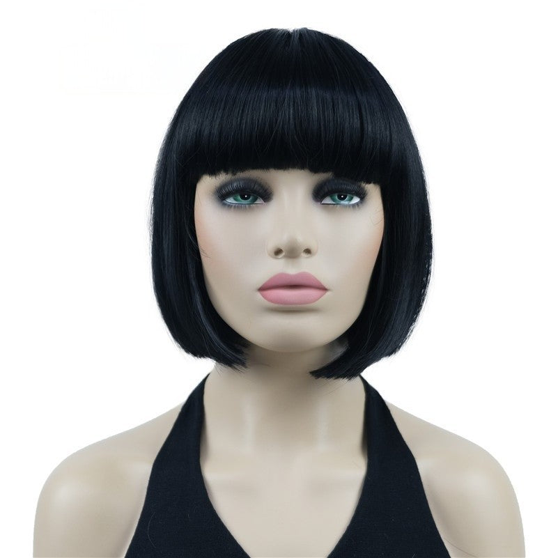 Natural Short Mix Blonde Brown Straight wigs for Women's Full Synthetic Hair