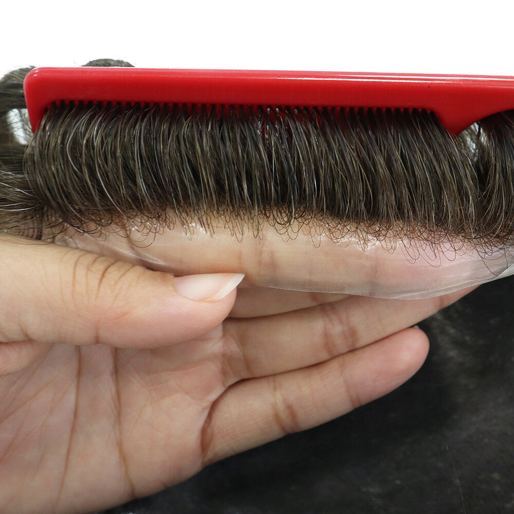Mens Thin Skin Toupee Hair Replacement System Hairpiece BIO Human Hair Wigs