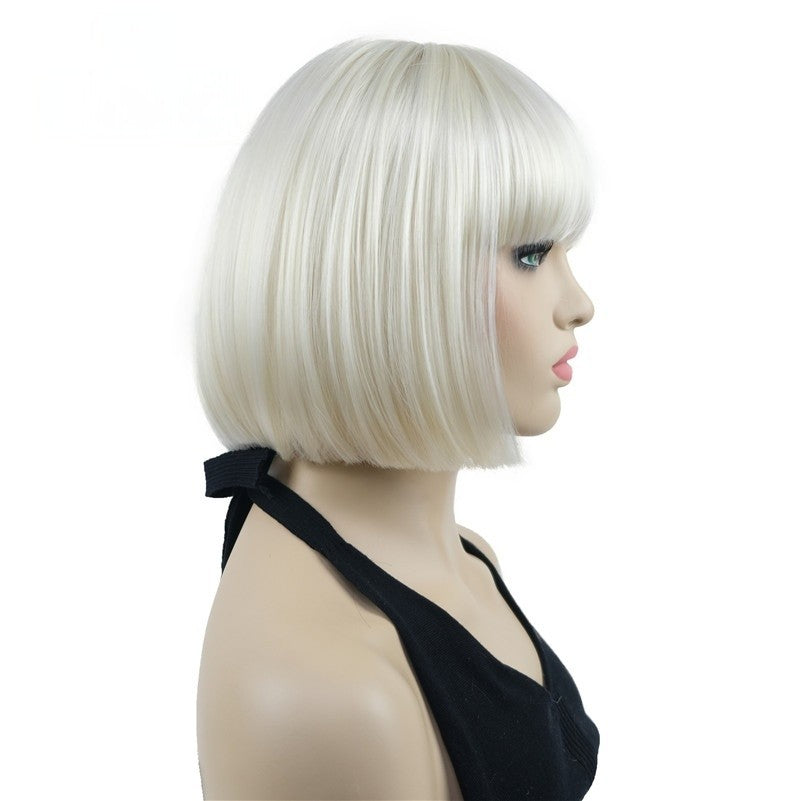 Natural Short Mix Blonde Brown Straight wigs for Women's Full Synthetic Hair