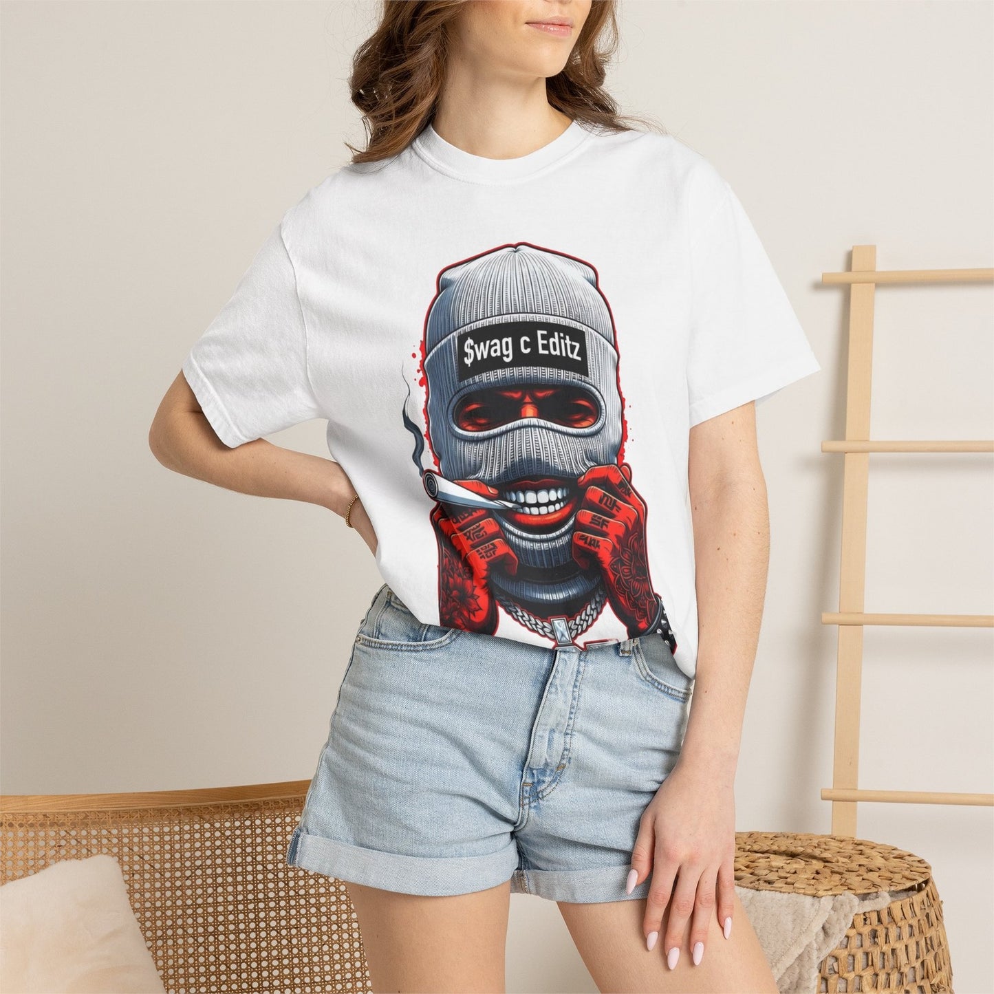 T-shirt Masked Skull Smoking Graphic SCE Streetwear