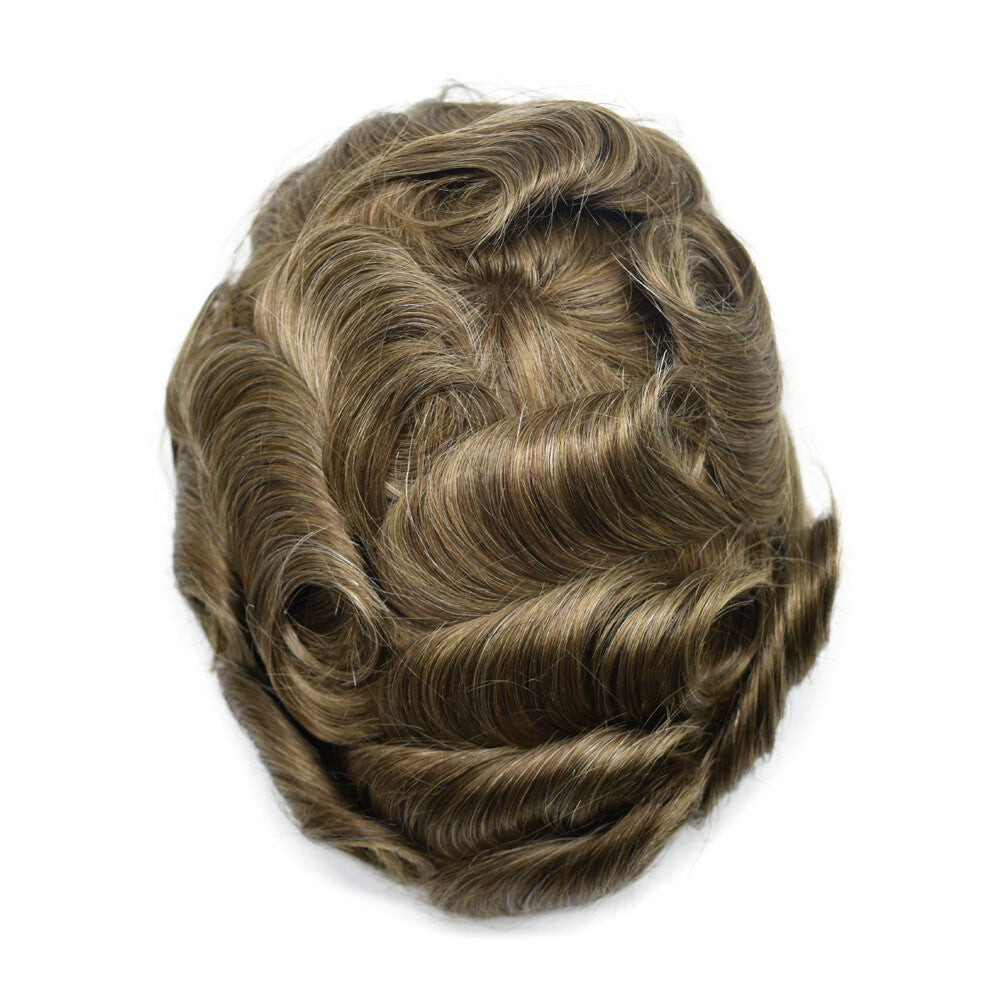 Mens Toupee French Lace Human Hair Front Bleached Knots Wig Hairpiece for Men