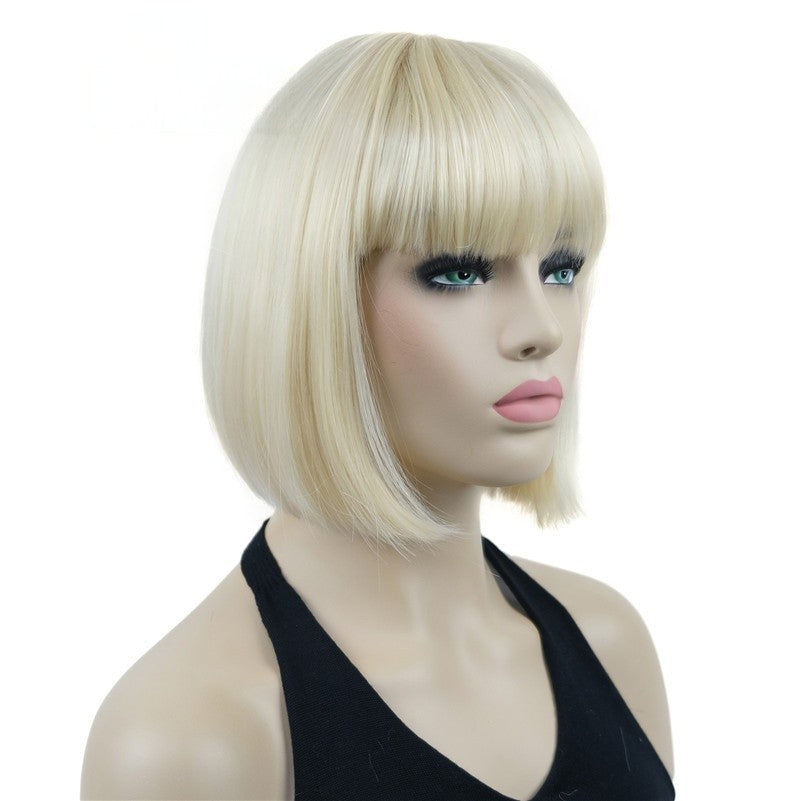 Natural Short Mix Blonde Brown Straight wigs for Women's Full Synthetic Hair