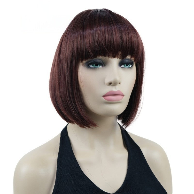 Natural Short Mix Blonde Brown Straight wigs for Women's Full Synthetic Hair