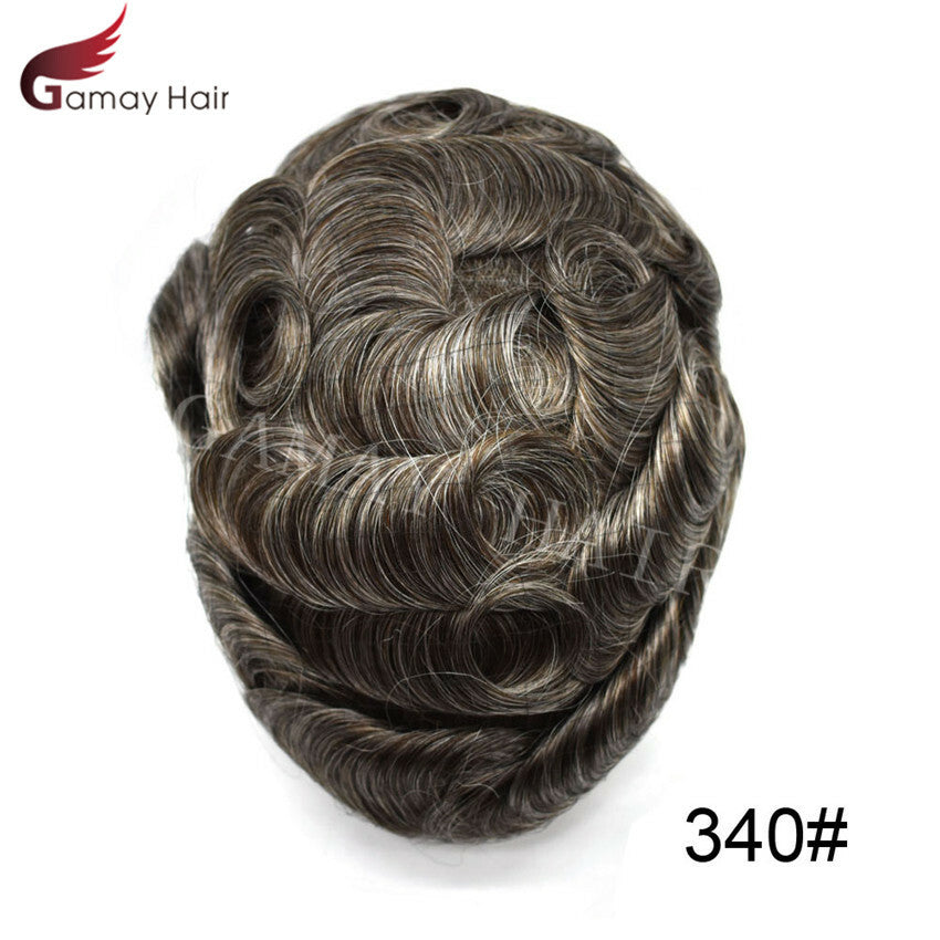Mens Toupee French Lace Human Hair Front Bleached Knots Wig Hairpiece for Men