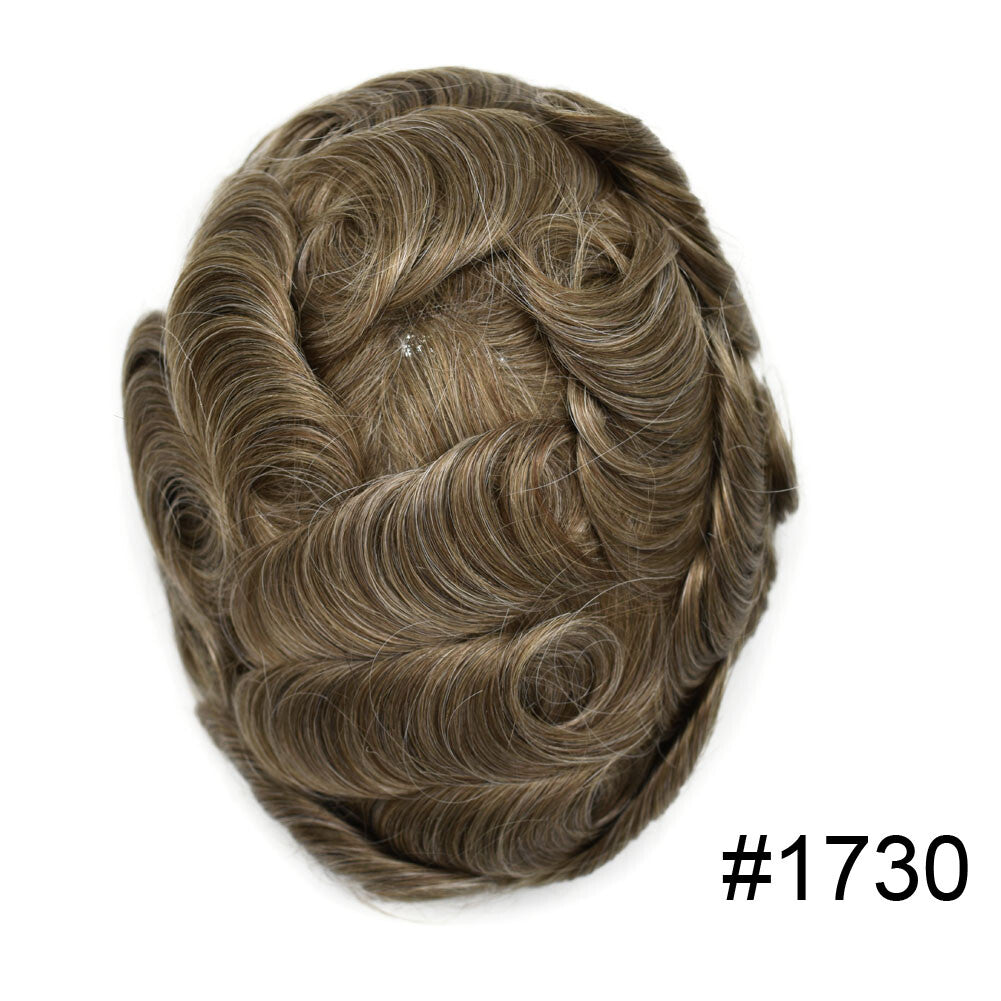 Mens Toupee French Lace Human Hair Front Bleached Knots Wig Hairpiece for Men