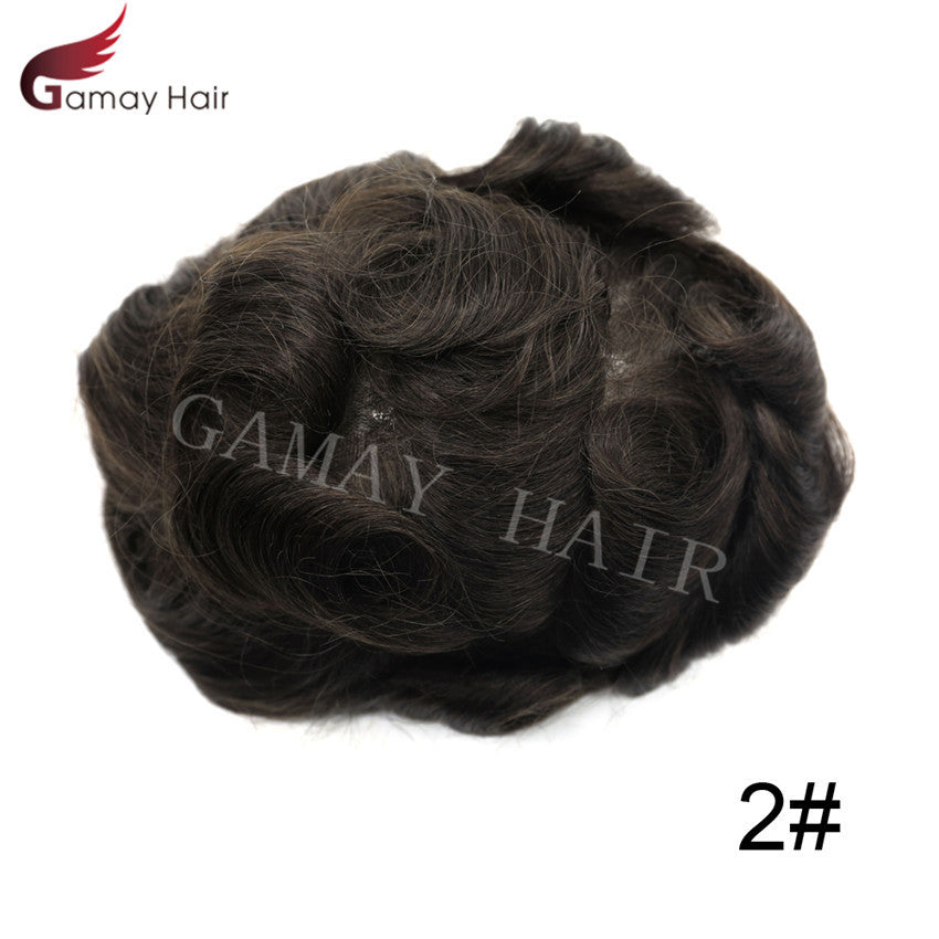 Mens Toupee French Lace Human Hair Front Bleached Knots Wig Hairpiece for Men