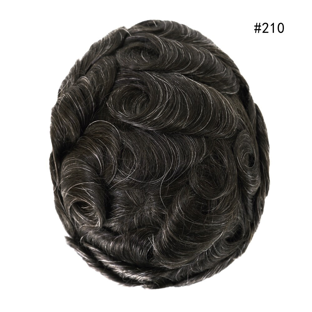 Mens Thin Skin Toupee Hair Replacement System Hairpiece BIO Human Hair Wigs