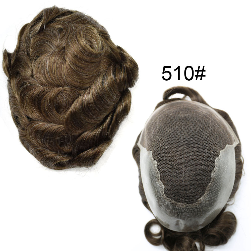 Mens Toupee French Lace Human Hair Front Bleached Knots Wig Hairpiece for Men