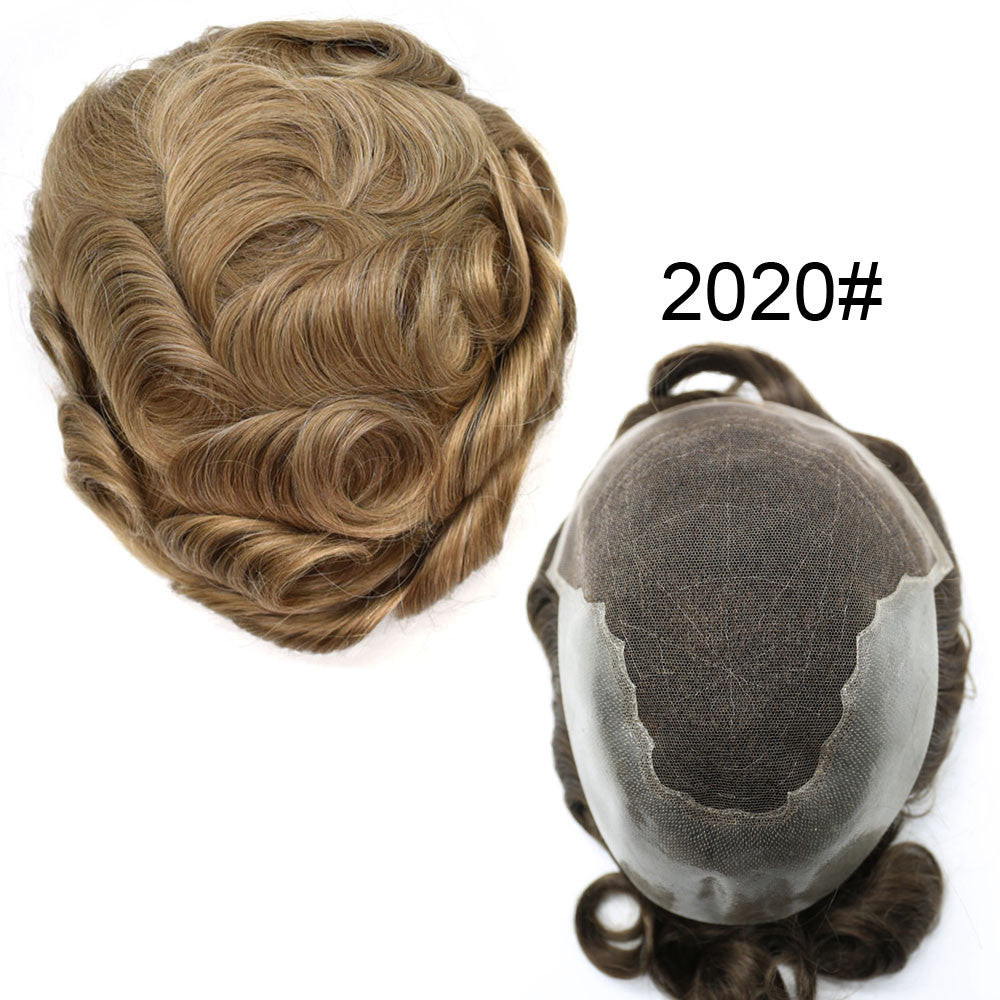 Mens Toupee French Lace Human Hair Front Bleached Knots Wig Hairpiece for Men
