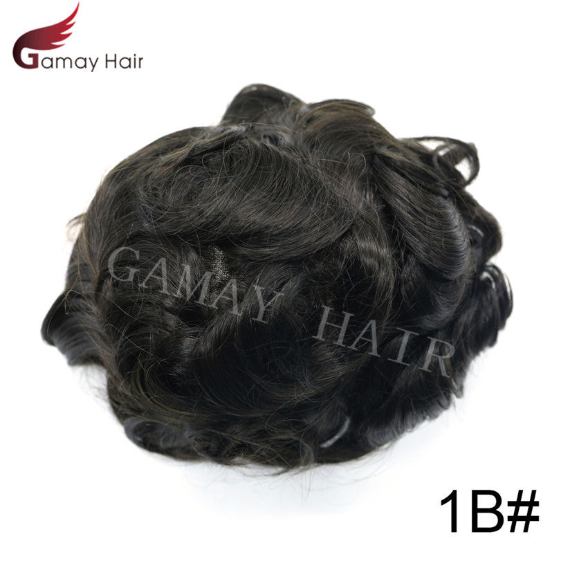 Mens Toupee French Lace Human Hair Front Bleached Knots Wig Hairpiece for Men