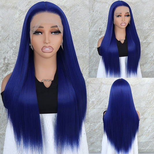 Blue Lace Front Wigs Synthetic Pre Plucked Long Straight Heat Safe Women Party