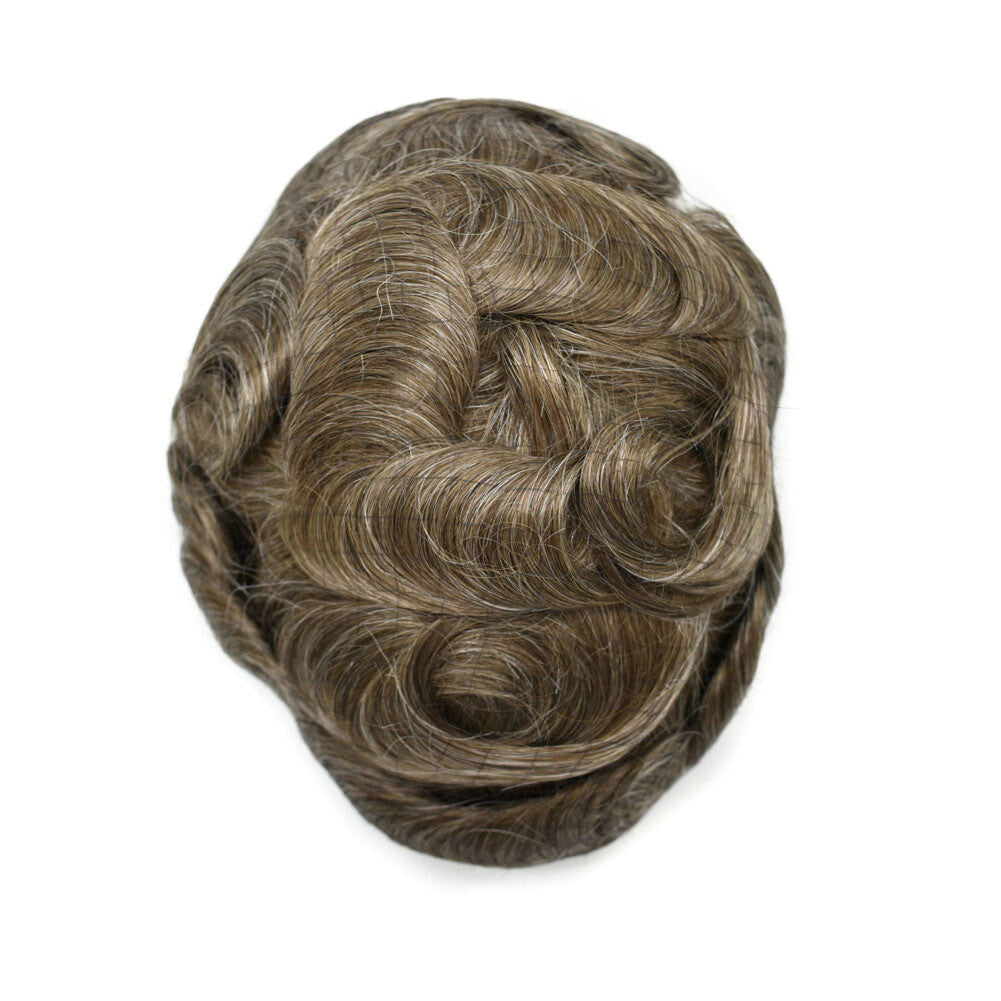 Mens Toupee French Lace Human Hair Front Bleached Knots Wig Hairpiece for Men