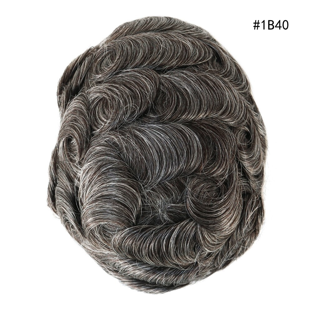 Mens Thin Skin Toupee Hair Replacement System Hairpiece BIO Human Hair Wigs