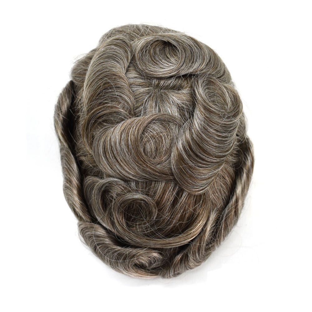 Mens Toupee French Lace Human Hair Front Bleached Knots Wig Hairpiece for Men