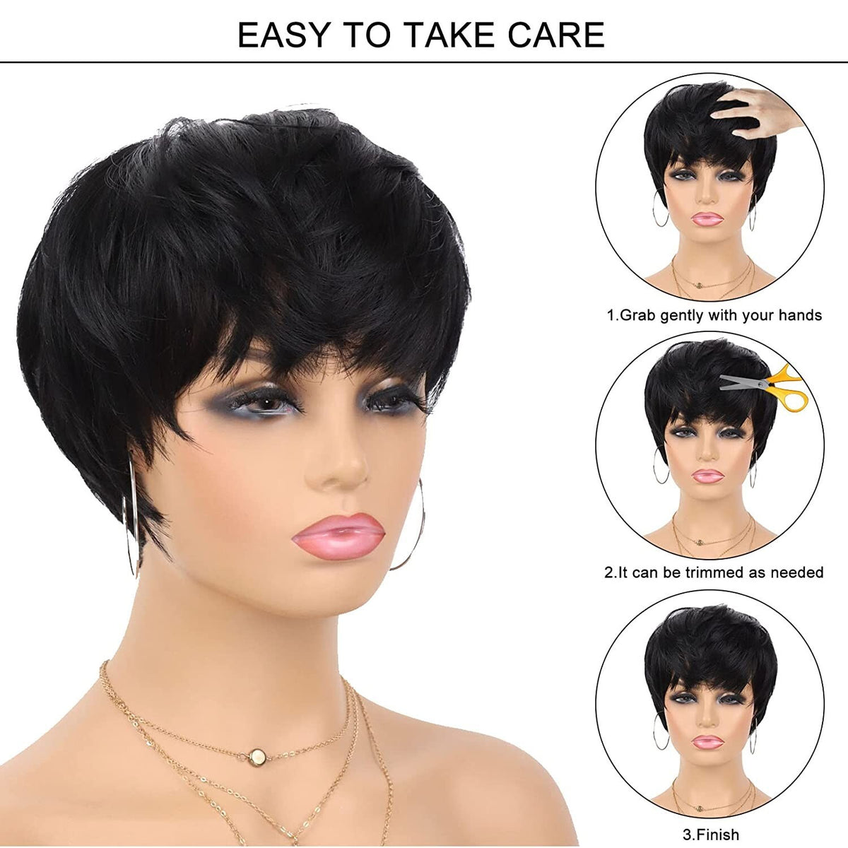 Brazilian Human Hair Short Pixie Cut Wigs With Bangs High-quality Soft Sexy US